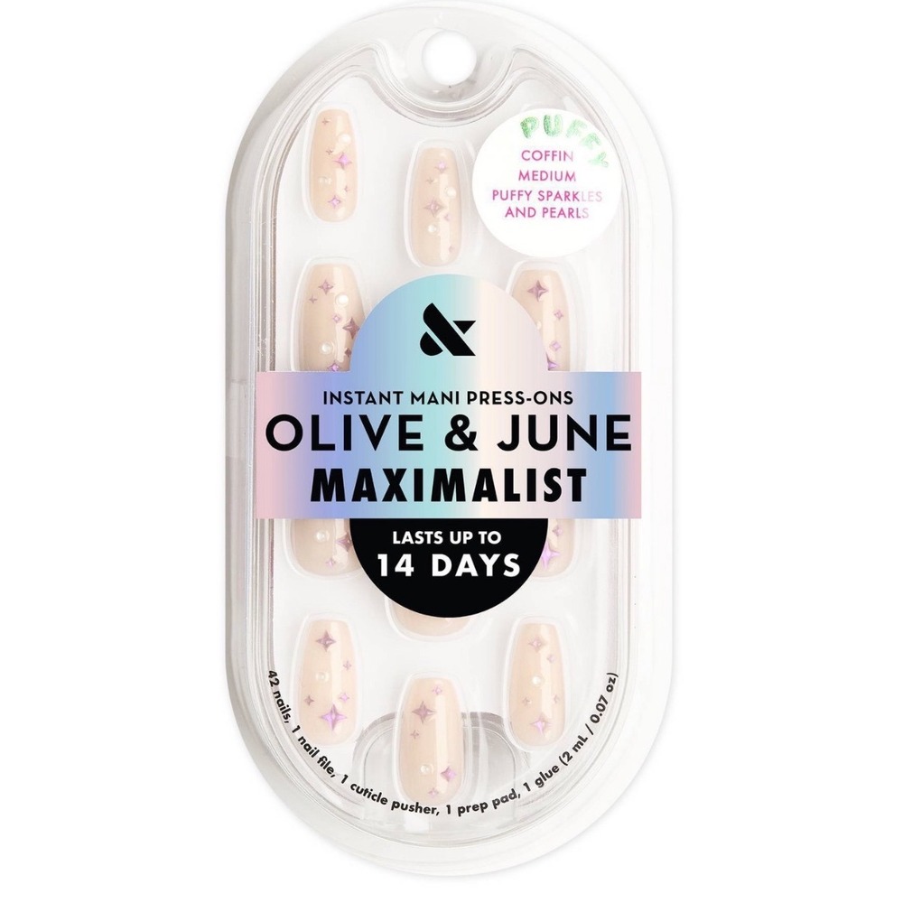 Olive & June Maximalist Press-On Nails Puffy Sparkles and Pearls Coffin Medium